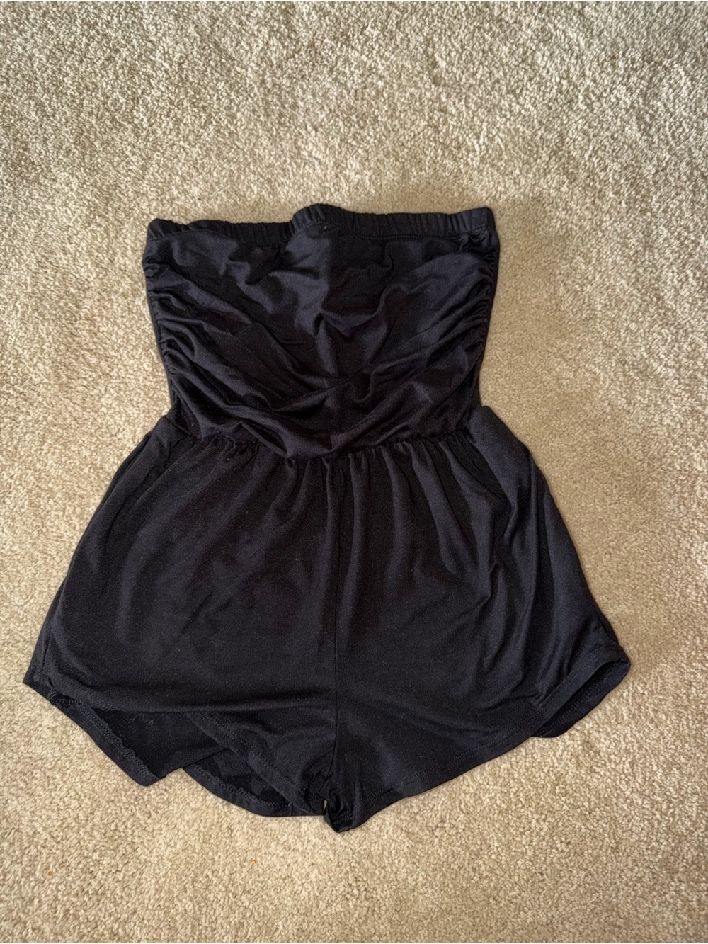 Strapless Black Romper Shorts with Elastic Waist